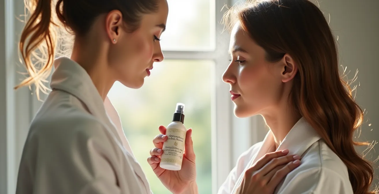 Professionelle Anwendung von Hitzeschutzspray auf handtuchtrockenes Haar
