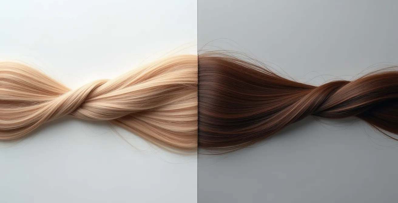 Querschnitt zweier Haarsträhnen zeigt unterschiedliche Strukturen bei Protein- und Feuchtigkeitsmangel