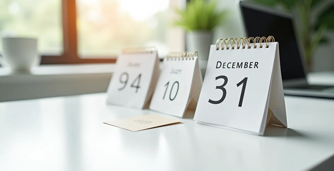 Symbolische Darstellung der dreijährigen Gültigkeit mit Kalenderblättern