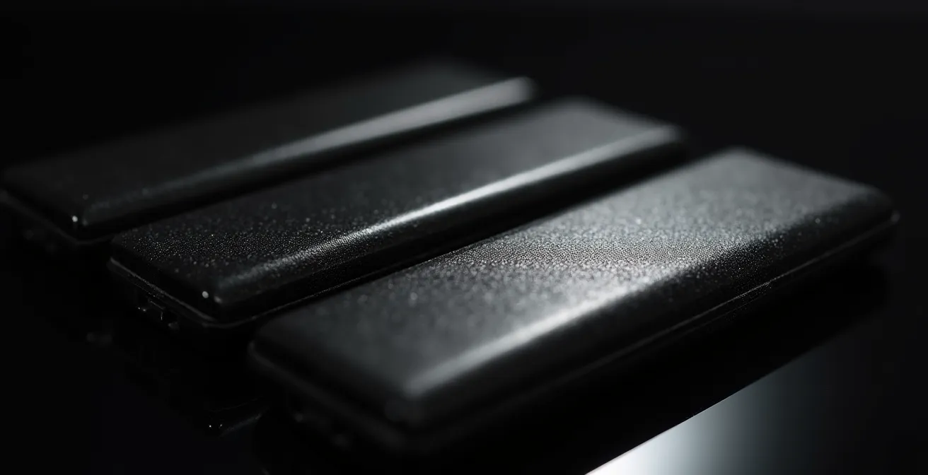 Makroaufnahme von glänzenden Keramikplatten eines Glätteisens