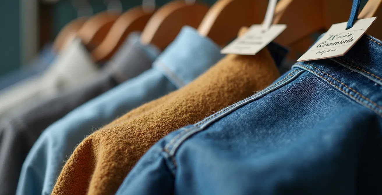 Detailaufnahme von Preisschildern und Kleidungsstücken beim Personal Shopping