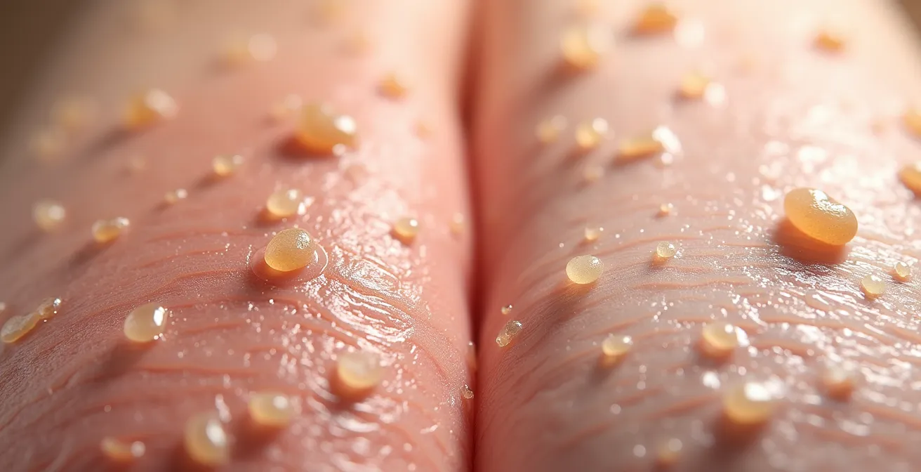 Makroaufnahme zeigt Unterschiede zwischen trockener und dehydrierter Hautstruktur