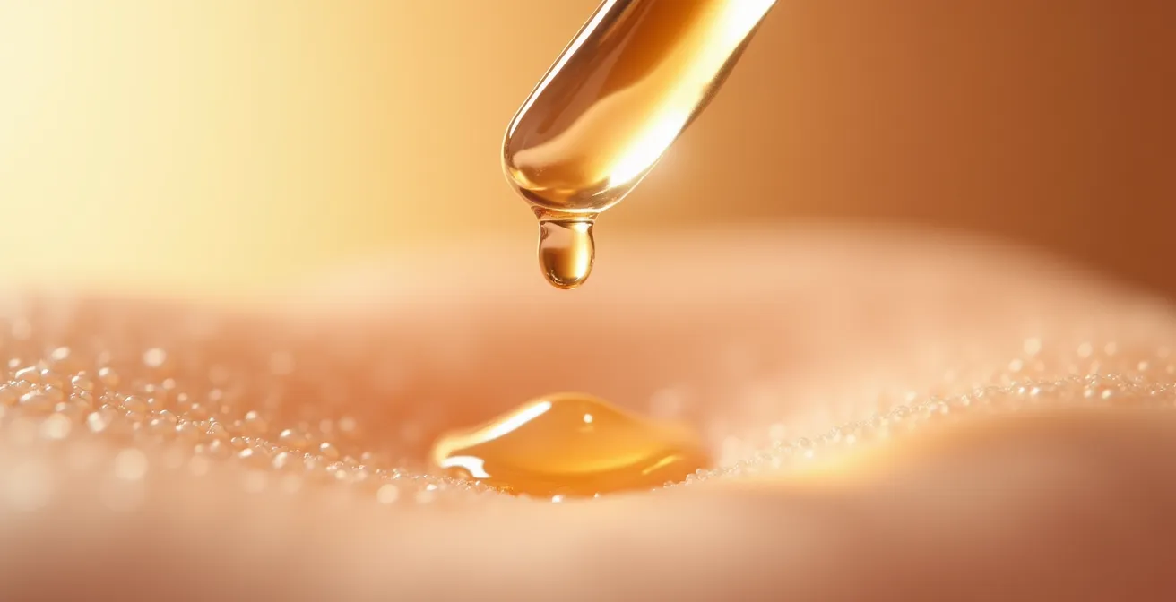 Vitamin C Serum Tropfen mit antioxidativer Wirkung dargestellt