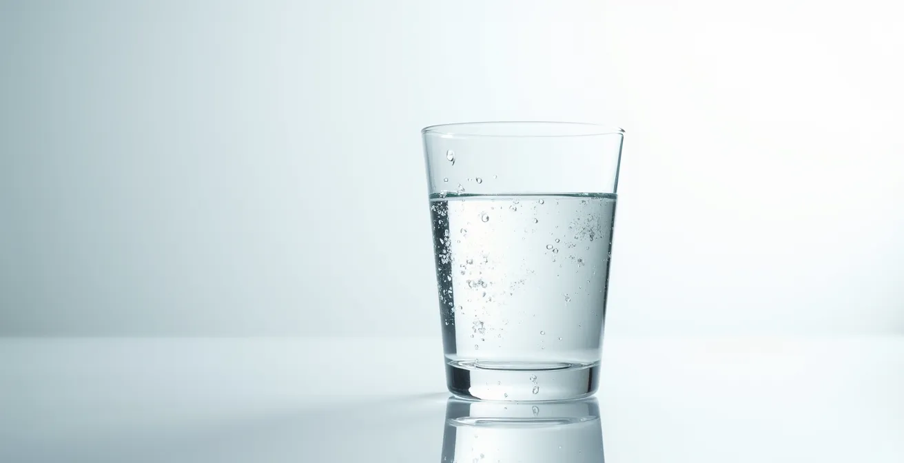 Wasserglas mit schwimmenden und sinkenden Haarsträhnen zur Porositätsbestimmung