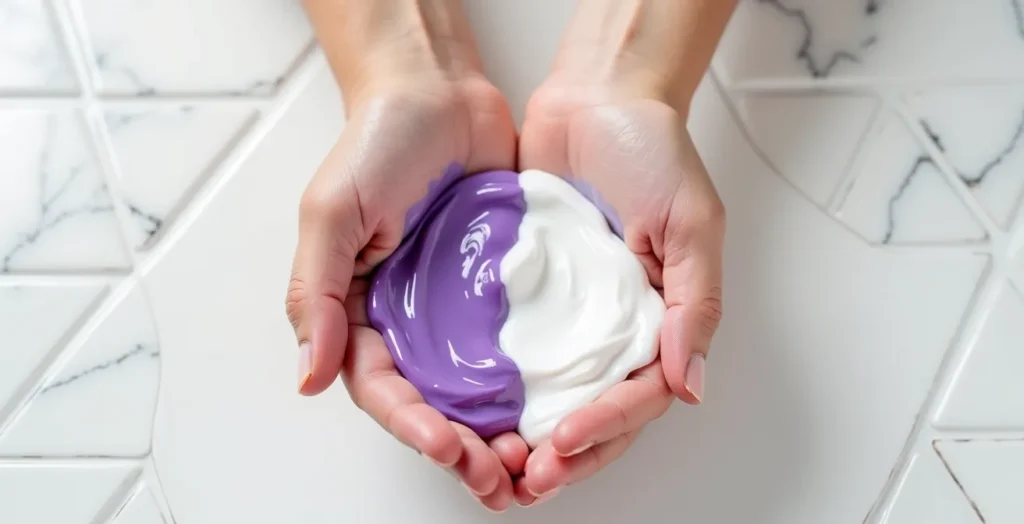 Hände mischen Silbershampoo mit normalem Shampoo Hände mischen Silbershampoo mit normalem Shampoo